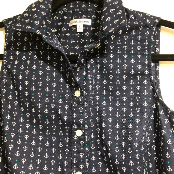 Navy Anchor Print Collared Button Up Top Small - Picture 3 of 4